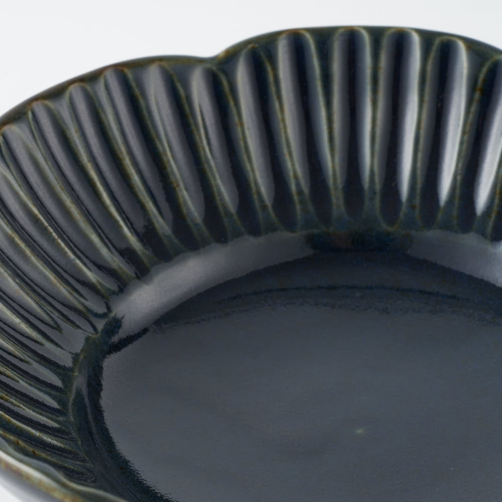 作家 水谷和音 しのぎ輪花 4寸鉢(瑠璃釉) 作家 水谷和音 陶磁器作家もの