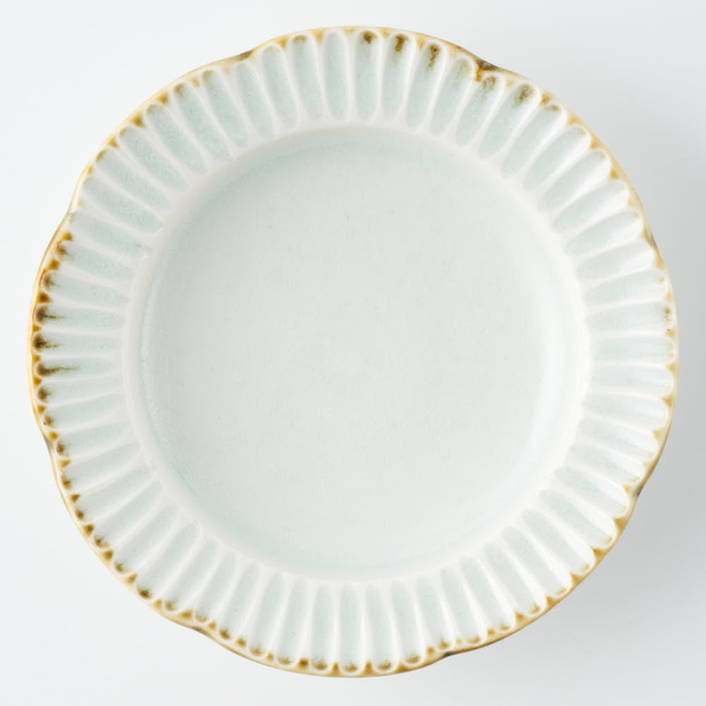 作家 水谷和音 しのぎ輪花 4寸リム皿(灰釉) 作家 水谷和音 陶磁器作家もの