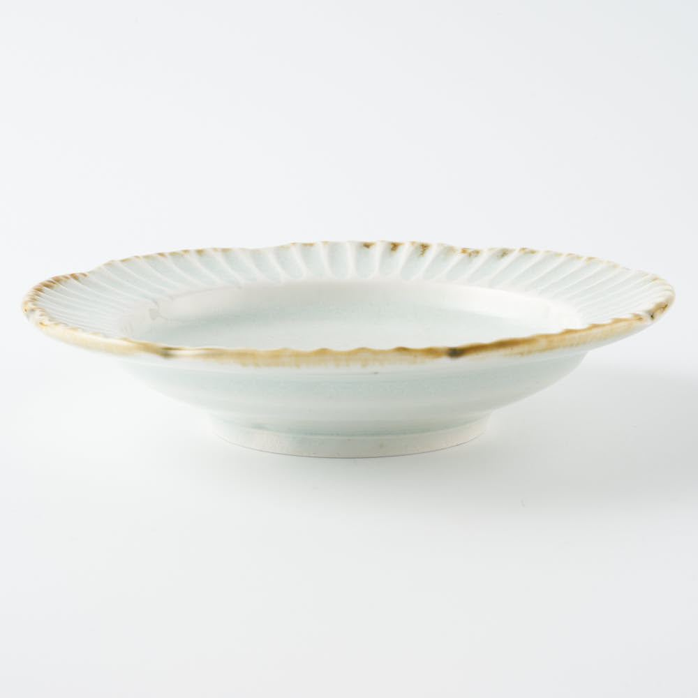 作家 水谷和音 しのぎ輪花 4寸リム皿(灰釉) 作家 水谷和音 陶磁器作家もの