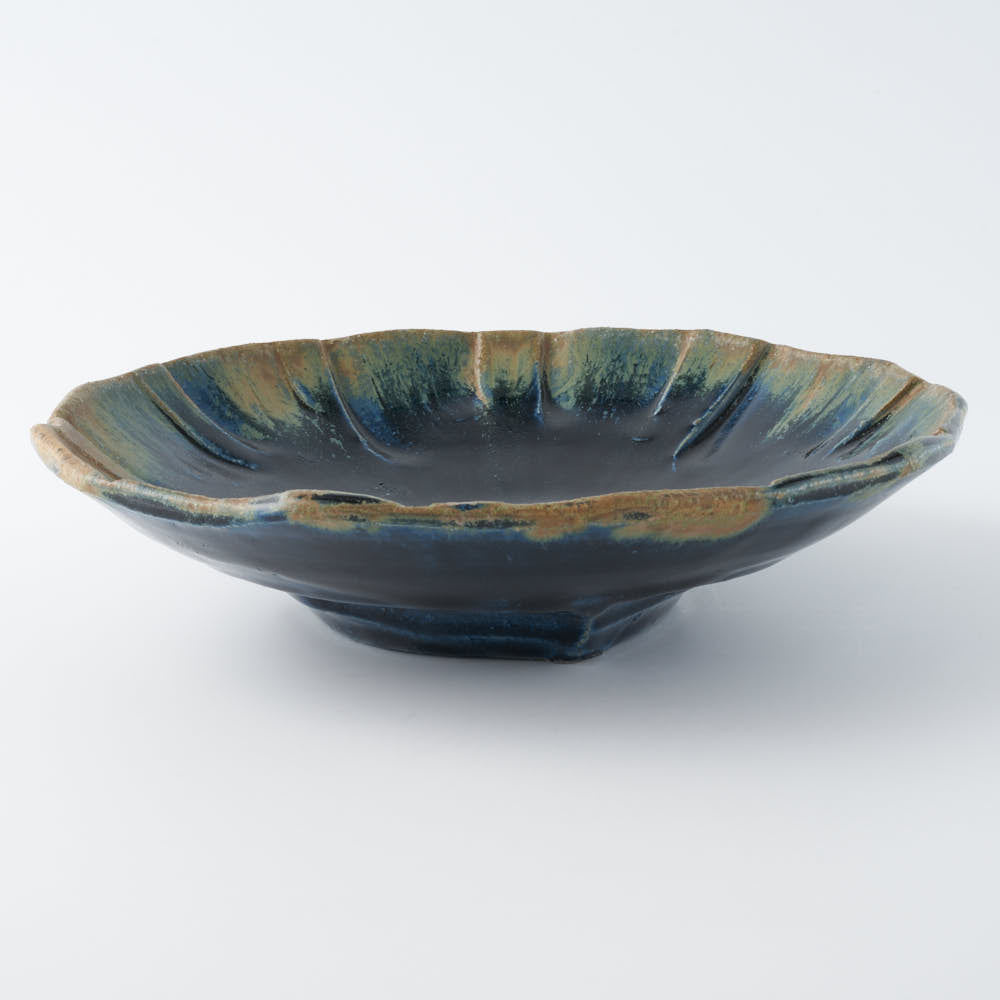 作家 山本一仁 紺碧釉 面取8寸鉢 作家 山本一仁 陶磁器作家もの