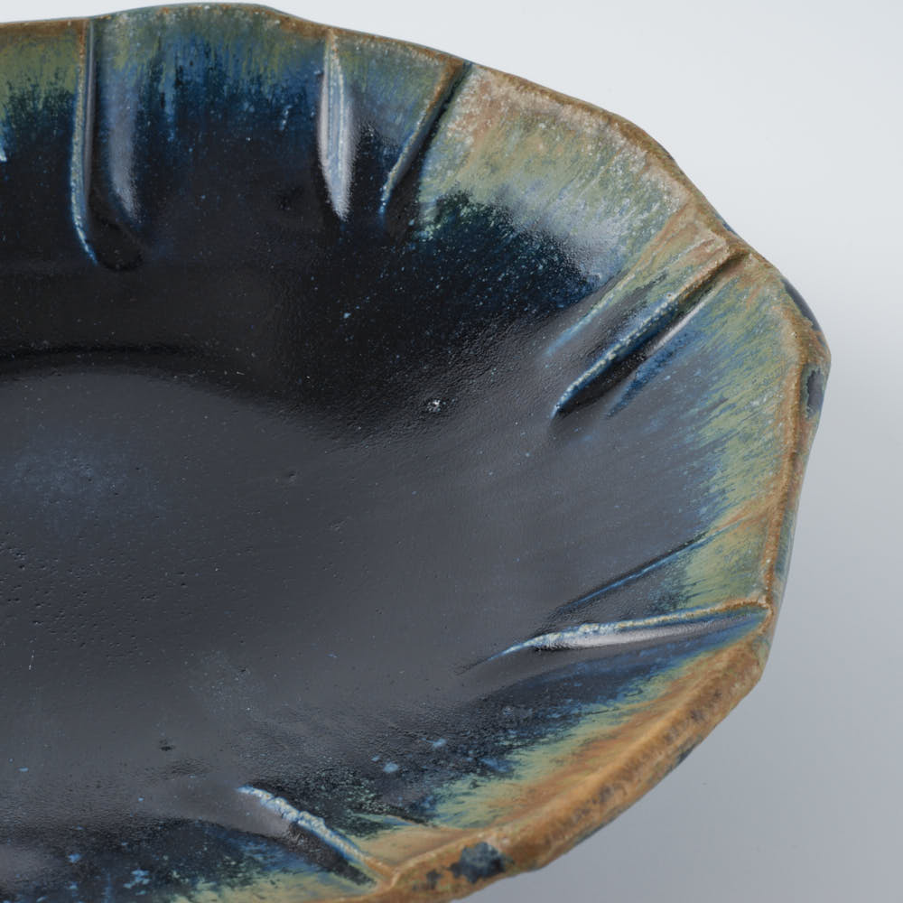 作家 山本一仁 紺碧釉 面取8寸鉢 作家 山本一仁 陶磁器作家もの