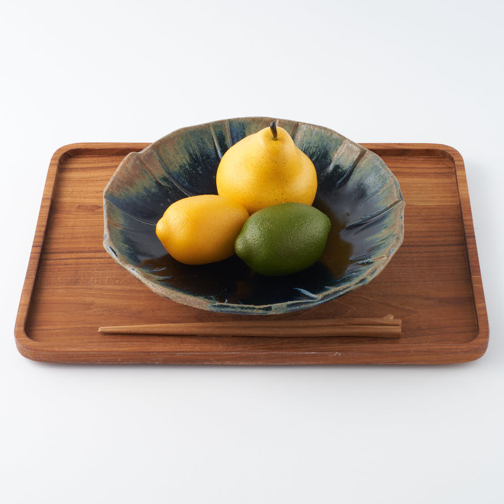 作家 山本一仁 紺碧釉 面取8寸鉢 作家 山本一仁 陶磁器作家もの