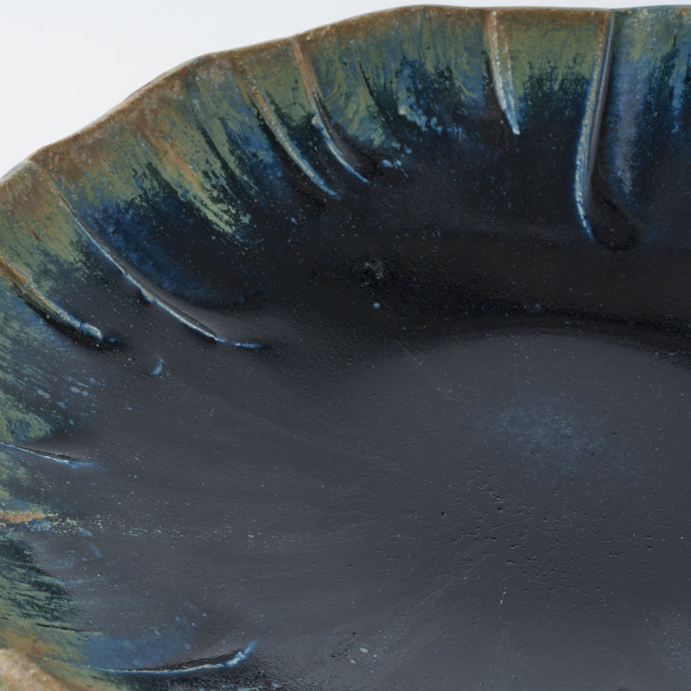 作家 山本一仁 紺碧釉 面取8寸鉢 作家 山本一仁 陶磁器作家もの