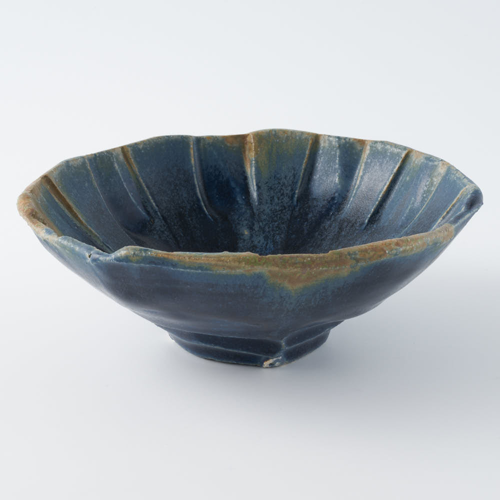 作家 山本一仁 紺碧釉 面取5寸鉢 作家 山本一仁 陶磁器作家もの
