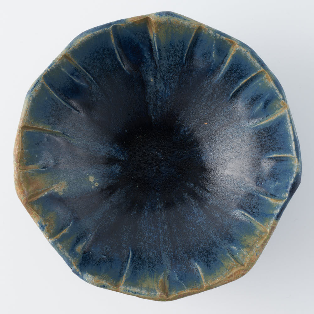 作家 山本一仁 紺碧釉 面取5寸鉢 作家 山本一仁 陶磁器作家もの