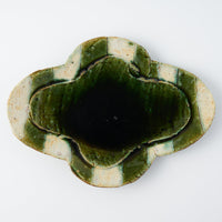 作家 山本一仁 織部釉 ストライプ丸十字皿 大 作家 山本一仁 陶磁器作家もの