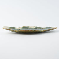 作家 山本一仁 織部釉 ストライプ丸十字皿 大 作家 山本一仁 陶磁器作家もの