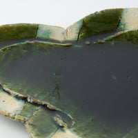 作家 山本一仁 織部釉 ストライプ丸十字皿 大 作家 山本一仁 陶磁器作家もの