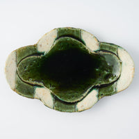 作家 山本一仁 織部釉 ストライプ丸十字皿 小 作家 山本一仁 陶磁器作家もの