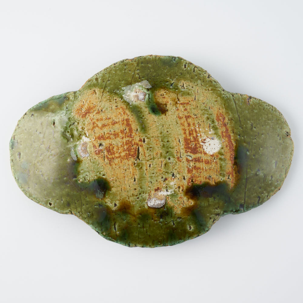 作家 山本一仁 織部釉 ストライプ丸十字皿 小 作家 山本一仁 陶磁器作家もの