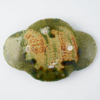 作家 山本一仁 織部釉 ストライプ丸十字皿 小 作家 山本一仁 陶磁器作家もの