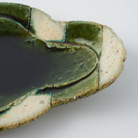 作家 山本一仁 織部釉 ストライプ丸十字皿 小 作家 山本一仁 陶磁器作家もの