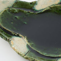 作家 山本一仁 織部釉 ストライプ丸十字皿 小 作家 山本一仁 陶磁器作家もの