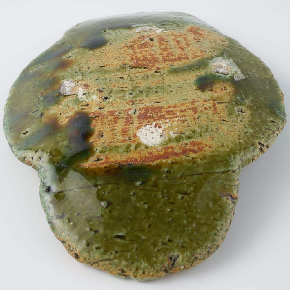 作家 山本一仁 織部釉 ストライプ丸十字皿 小 作家 山本一仁 陶磁器作家もの