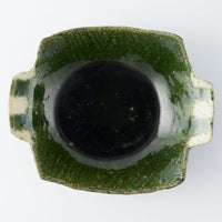 作家 山本一仁 織部釉 両耳ストライプ角鉢 作家 山本一仁 陶磁器作家もの