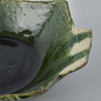 作家 山本一仁 織部釉 両耳ストライプ角鉢 作家 山本一仁 陶磁器作家もの