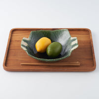 作家 山本一仁 織部釉 両耳ストライプ角鉢 作家 山本一仁 陶磁器作家もの