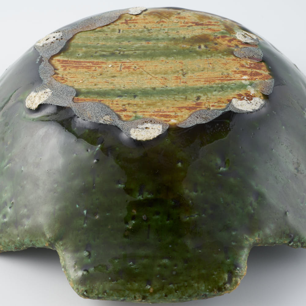 作家 山本一仁 織部釉 両耳ストライプ角鉢 作家 山本一仁 陶磁器作家もの