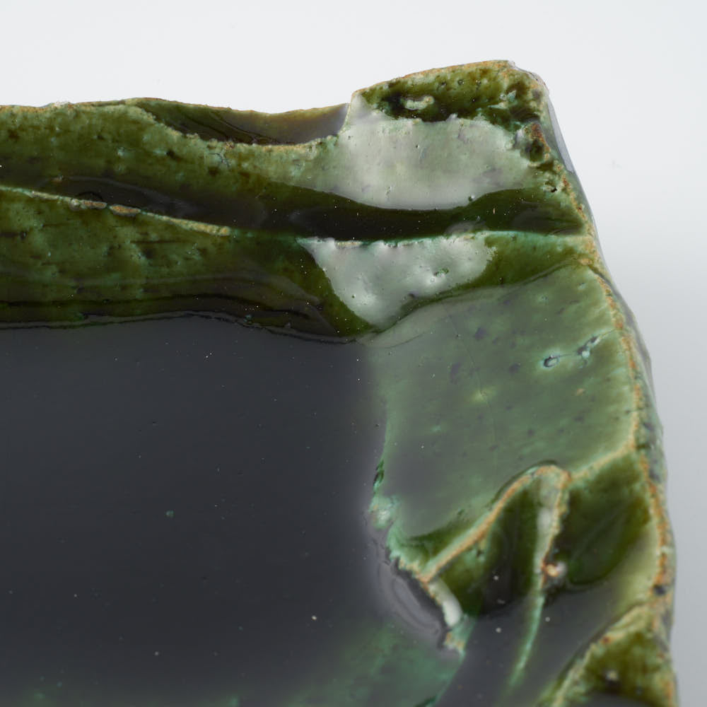 作家 山本一仁 織部釉 長皿 作家 山本一仁 陶磁器作家もの