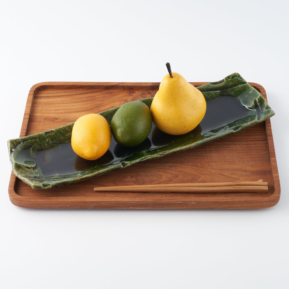 作家 山本一仁 織部釉 長皿 作家 山本一仁 陶磁器作家もの