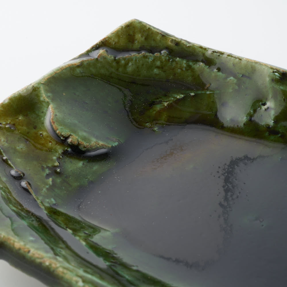 作家 山本一仁 織部釉 長皿 作家 山本一仁 陶磁器作家もの