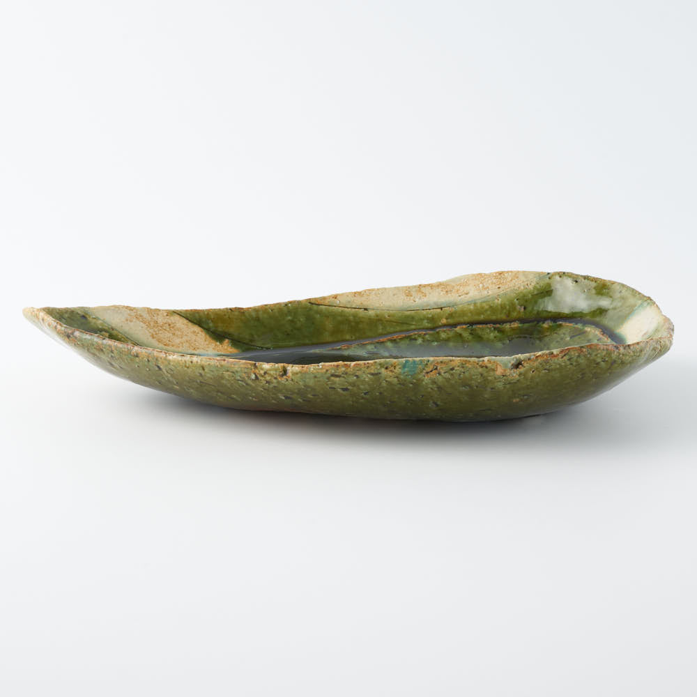 作家 山本一仁 織部釉 ストライプ玉子鉢 作家 山本一仁 陶磁器作家もの