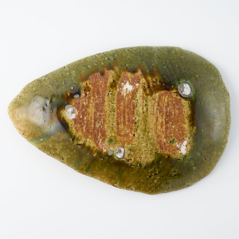 作家 山本一仁 織部釉 ストライプ玉子鉢 作家 山本一仁 陶磁器作家もの