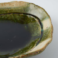 作家 山本一仁 織部釉 ストライプ玉子鉢 作家 山本一仁 陶磁器作家もの