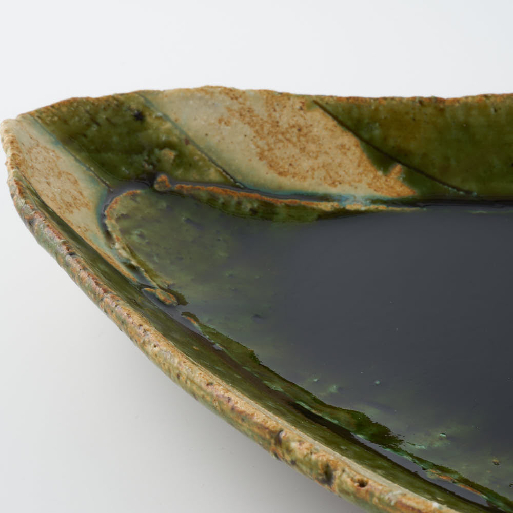 作家 山本一仁 織部釉 ストライプ玉子鉢 作家 山本一仁 陶磁器作家もの