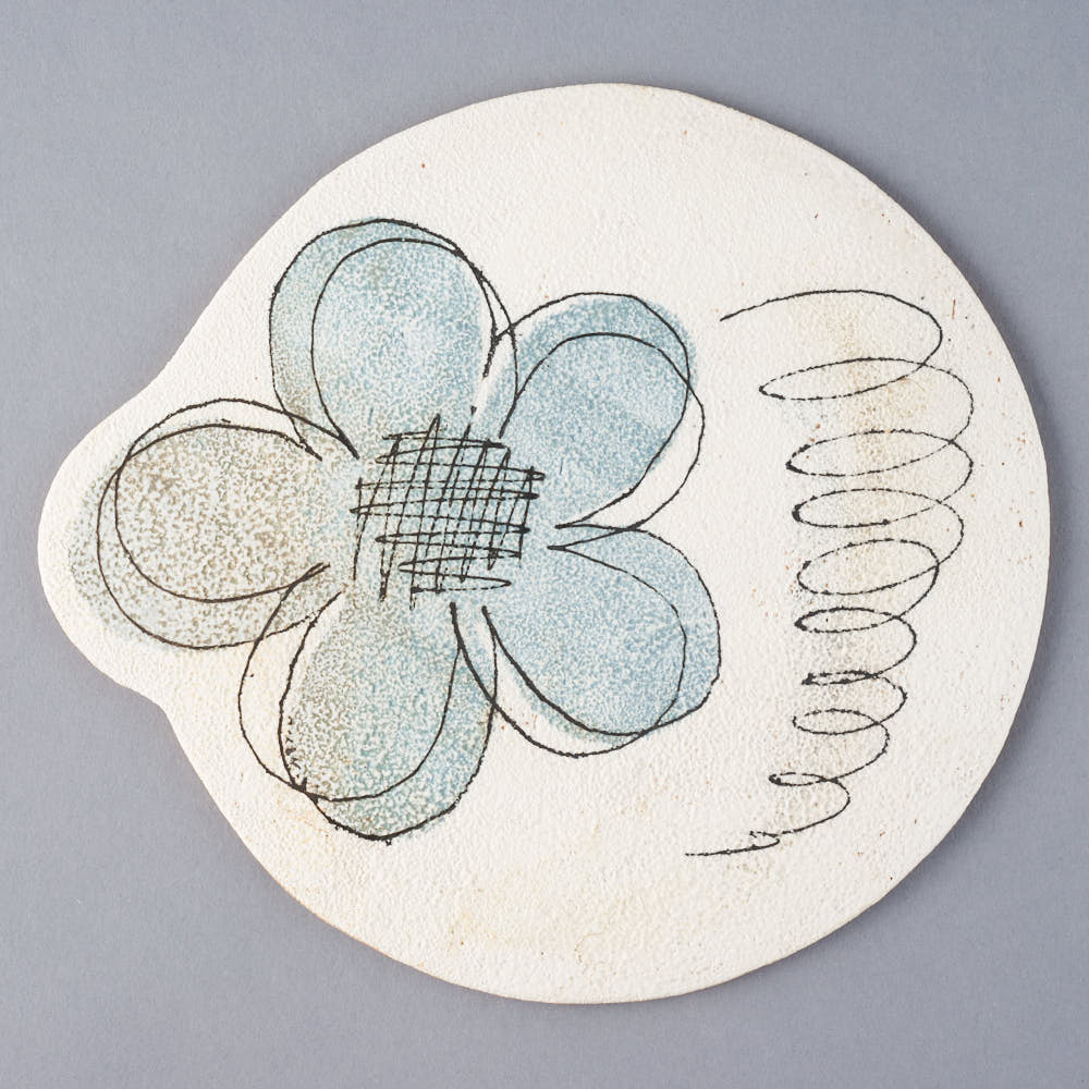 hapun pottery フラットプレート フラワー 大 青 hapun pottery 陶磁器作家もの