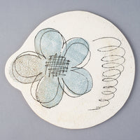 hapun pottery フラットプレート フラワー 大 青 hapun pottery 陶磁器作家もの