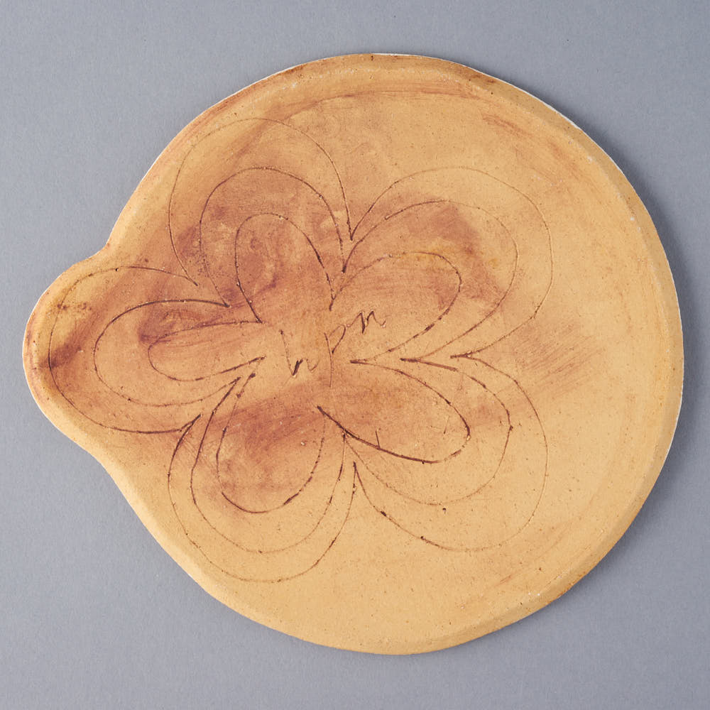 hapun pottery フラットプレート フラワー 大 青 hapun pottery 陶磁器作家もの