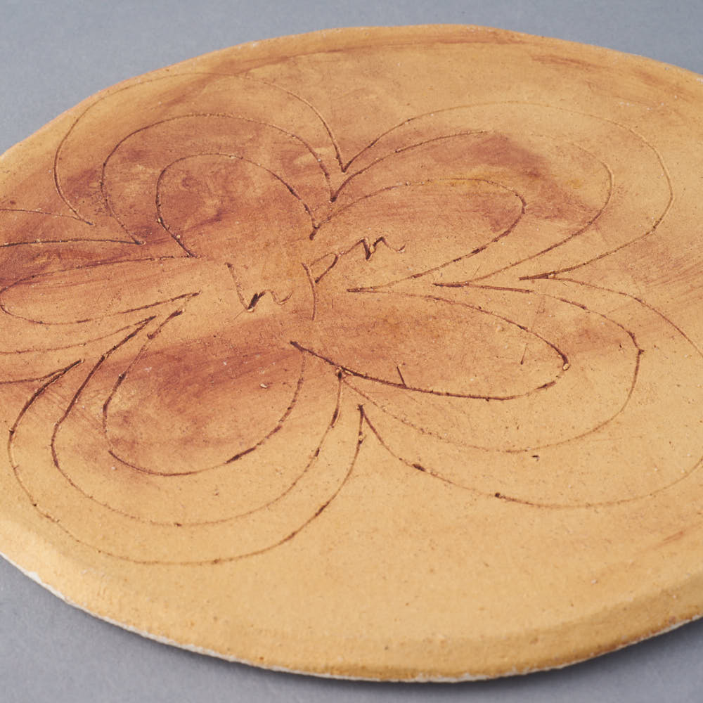 hapun pottery フラットプレート フラワー 大 青 hapun pottery 陶磁器作家もの