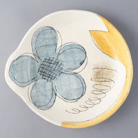 hapun pottery パスタ・カレー皿 フラワー 青 hapun pottery 陶磁器作家もの