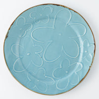 作家 久保雅裕 イッチン フラワー リム皿 L ライトブルー 作家 久保雅裕 陶磁器作家もの