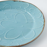作家 久保雅裕 イッチン フラワー リム皿 L ライトブルー 作家 久保雅裕 陶磁器作家もの