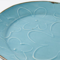 作家 久保雅裕 イッチン フラワー リム皿 L ライトブルー 作家 久保雅裕 陶磁器作家もの