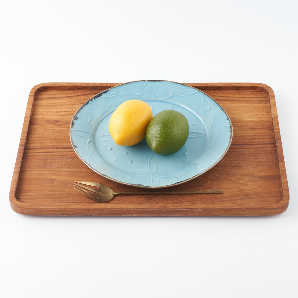 作家 久保雅裕 イッチン レトロ リム皿 L ライトブルー 作家 久保雅裕 陶磁器作家もの