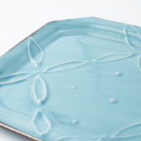 作家 久保雅裕 イッチン レトロプレート ライトブルー 作家 久保雅裕 陶磁器作家もの