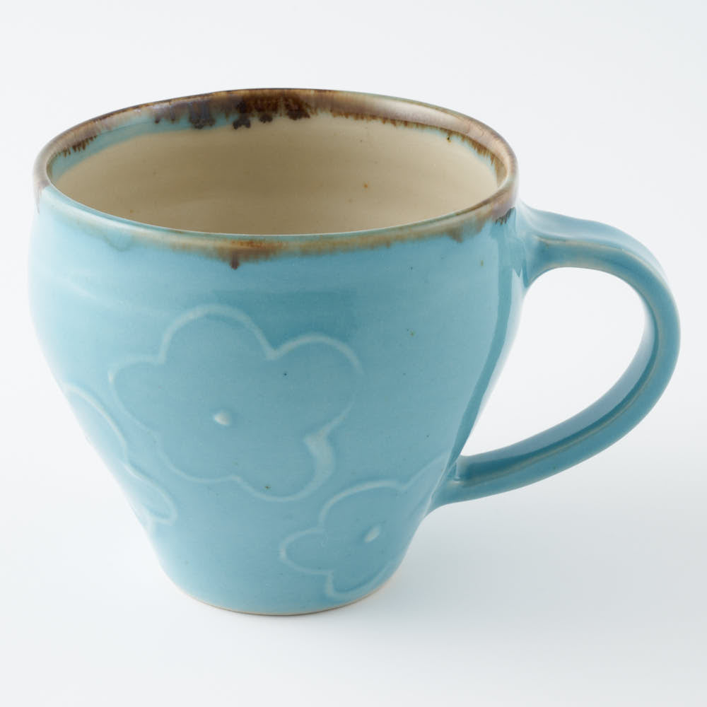 作家 久保雅裕 イッチン フラワー マグカップ ライトブルー 作家 久保雅裕 陶磁器作家もの