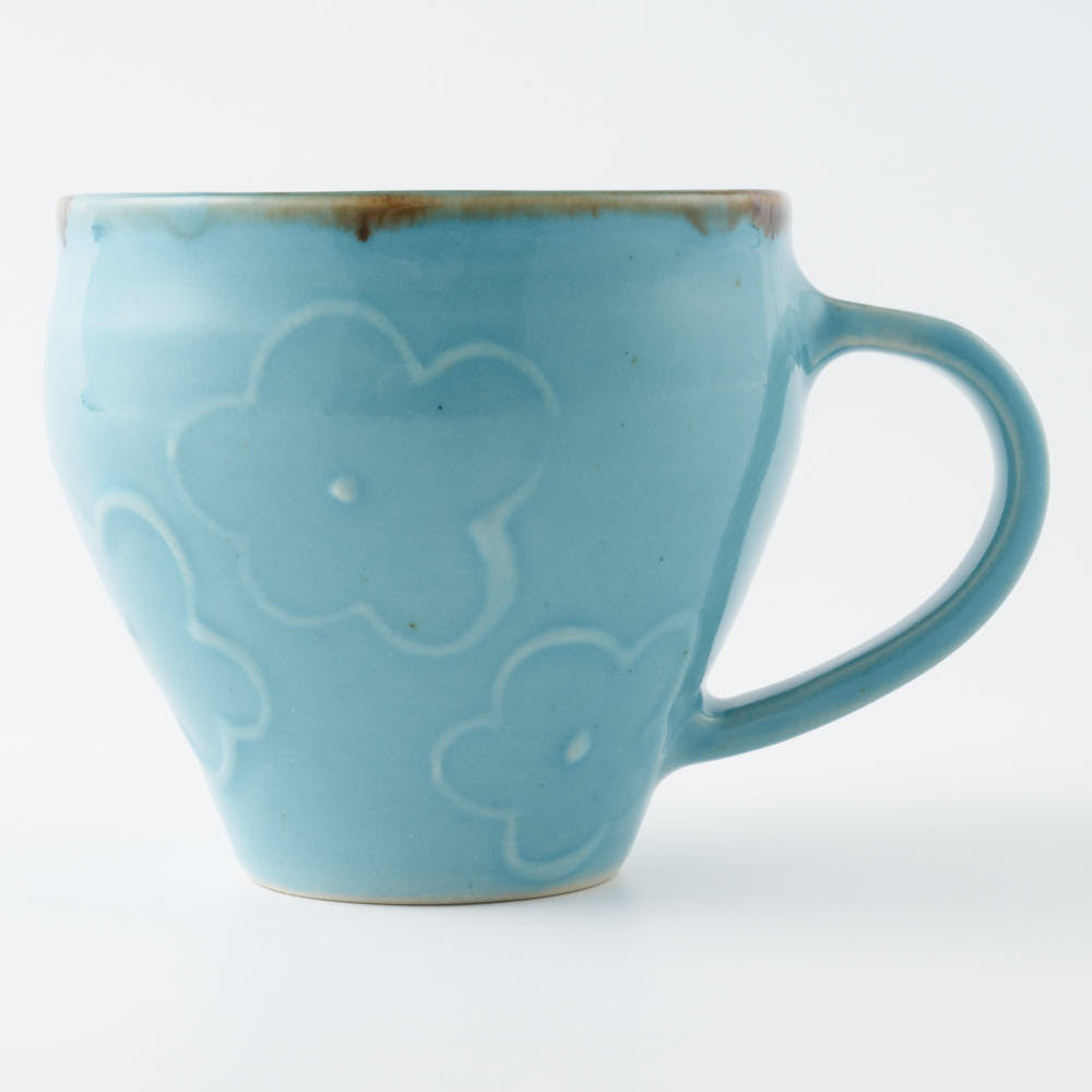 作家 久保雅裕 イッチン フラワー マグカップ ライトブルー 作家 久保雅裕 陶磁器作家もの