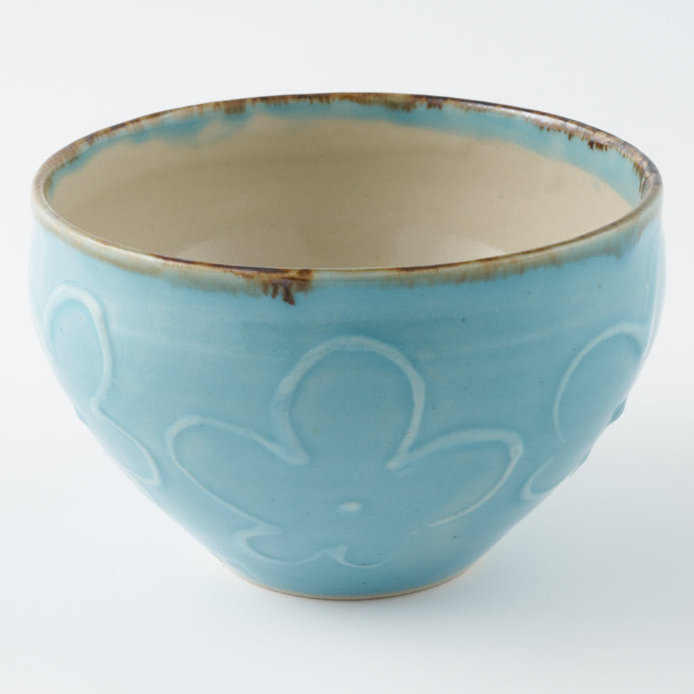 作家 久保雅裕 イッチン フラワー フリーボール ライトブルー 作家 久保雅裕 陶磁器作家もの