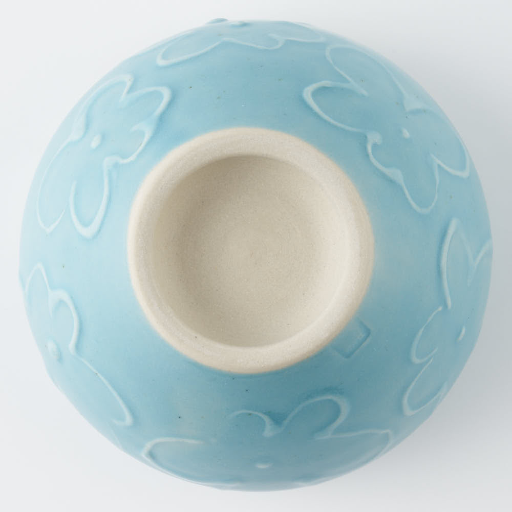 作家 久保雅裕 イッチン フラワー フリーボール ライトブルー 作家 久保雅裕 陶磁器作家もの