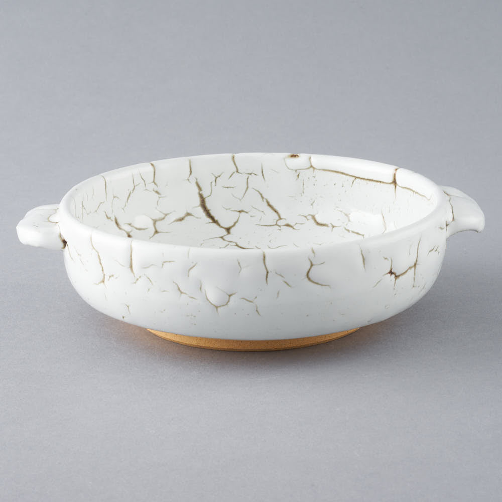 日ノ出窯 龍爪梅花皮 グラタン皿 白 (18cm) 日ノ出窯 陶磁器作家もの