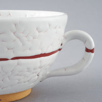 日ノ出窯 龍爪梅花皮 スープカップ 赤 線(8cm) 日ノ出窯 陶磁器作家もの