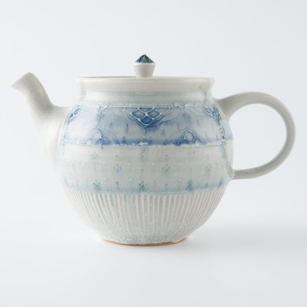 作家物 陶芸家 加藤静允 染付 網代 網文様 蓋物 ポット 小壺 作家物 陶芸家 加藤静允 染付 網代 網文様 蓋物 ポット 小壺