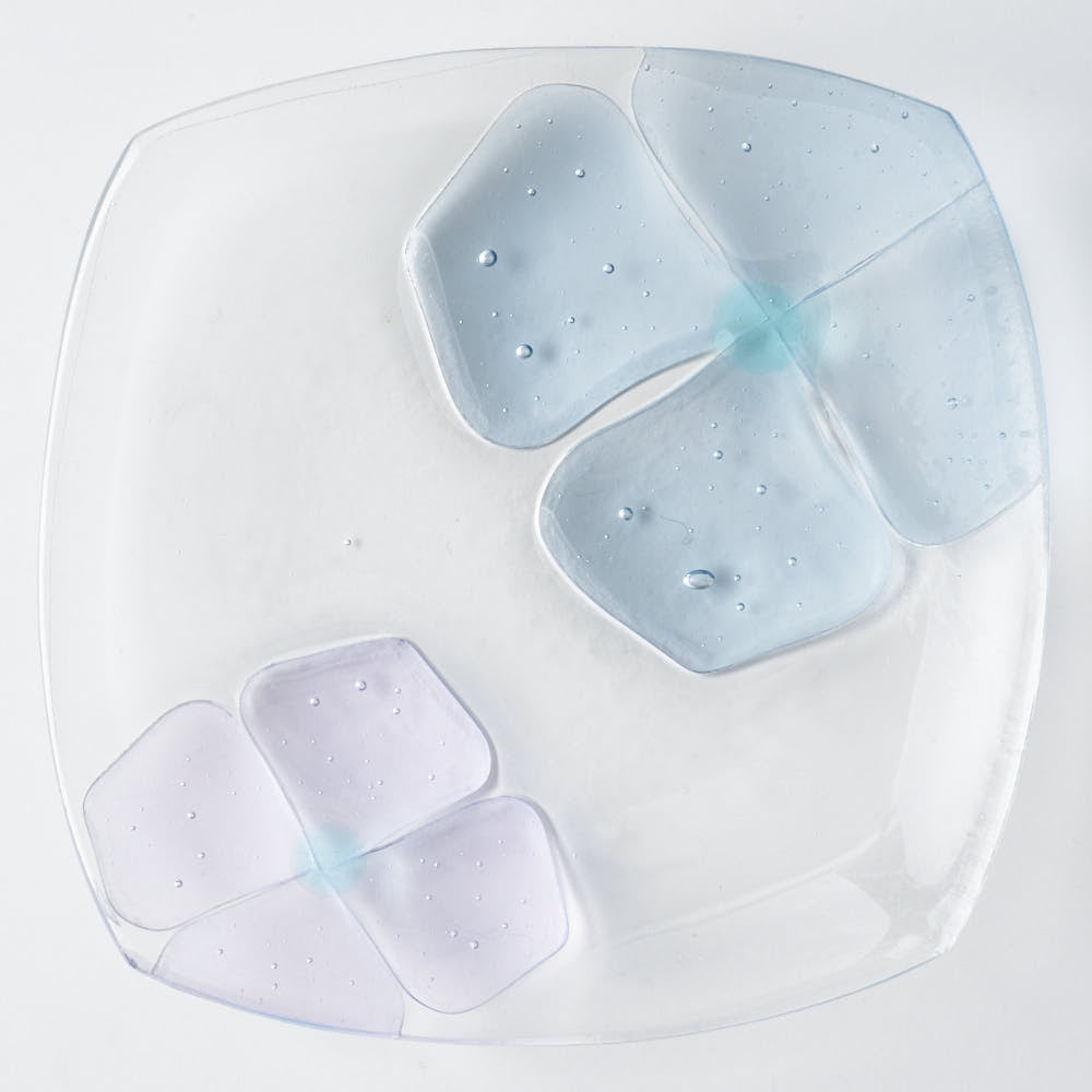 ガラス作家 佐々木翔子 角小皿 ライトグレー×ライトパープル ガラス作家 佐々木翔子 ガラスもの