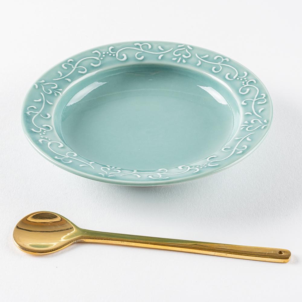 波佐見焼 永泉 いっちんハートフル 4寸皿(ターコイズ) 波佐見焼 永泉 波佐見焼