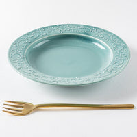 波佐見焼 永泉 いっちんハートフル 6寸リム皿(ターコイズ) 波佐見焼 永泉 波佐見焼