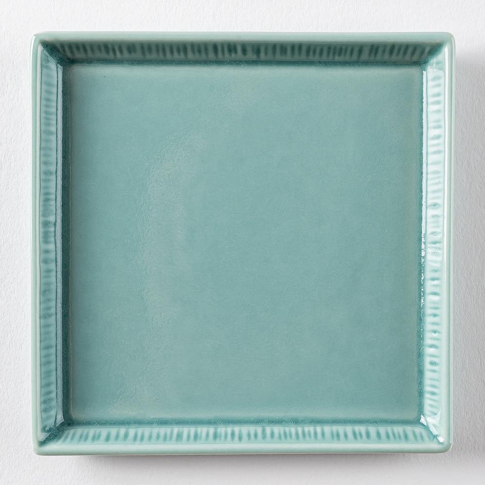 波佐見焼 永泉 十草(角)プレート スクエア(ターコイズ) 波佐見焼 永泉 波佐見焼